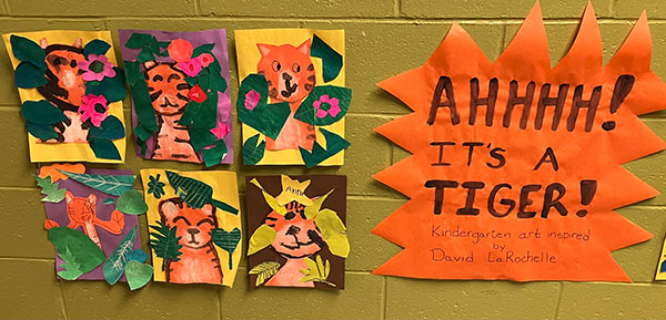 Tigers drawn by kindergarten artists in Michigan