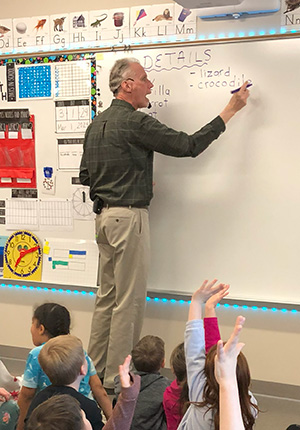 David LaRochelle shares writing ideas with classroom